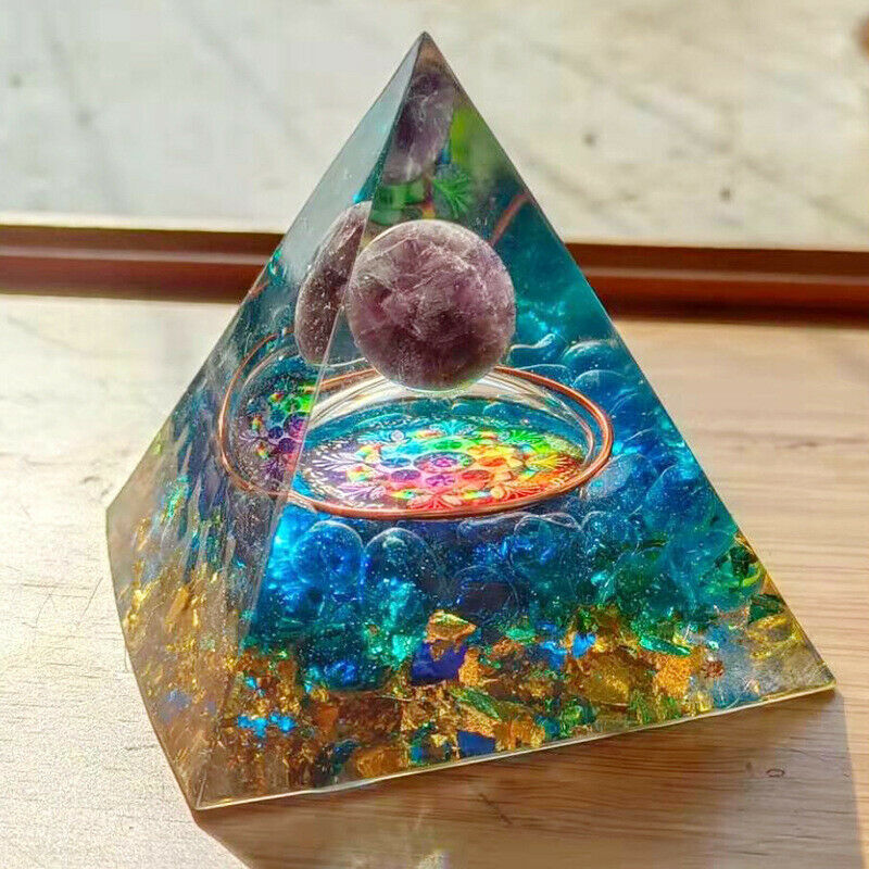 D4 Amethyst Crystal Sphere Orgonite Pyramid Obsidian Chakra Energy Orgone Stone