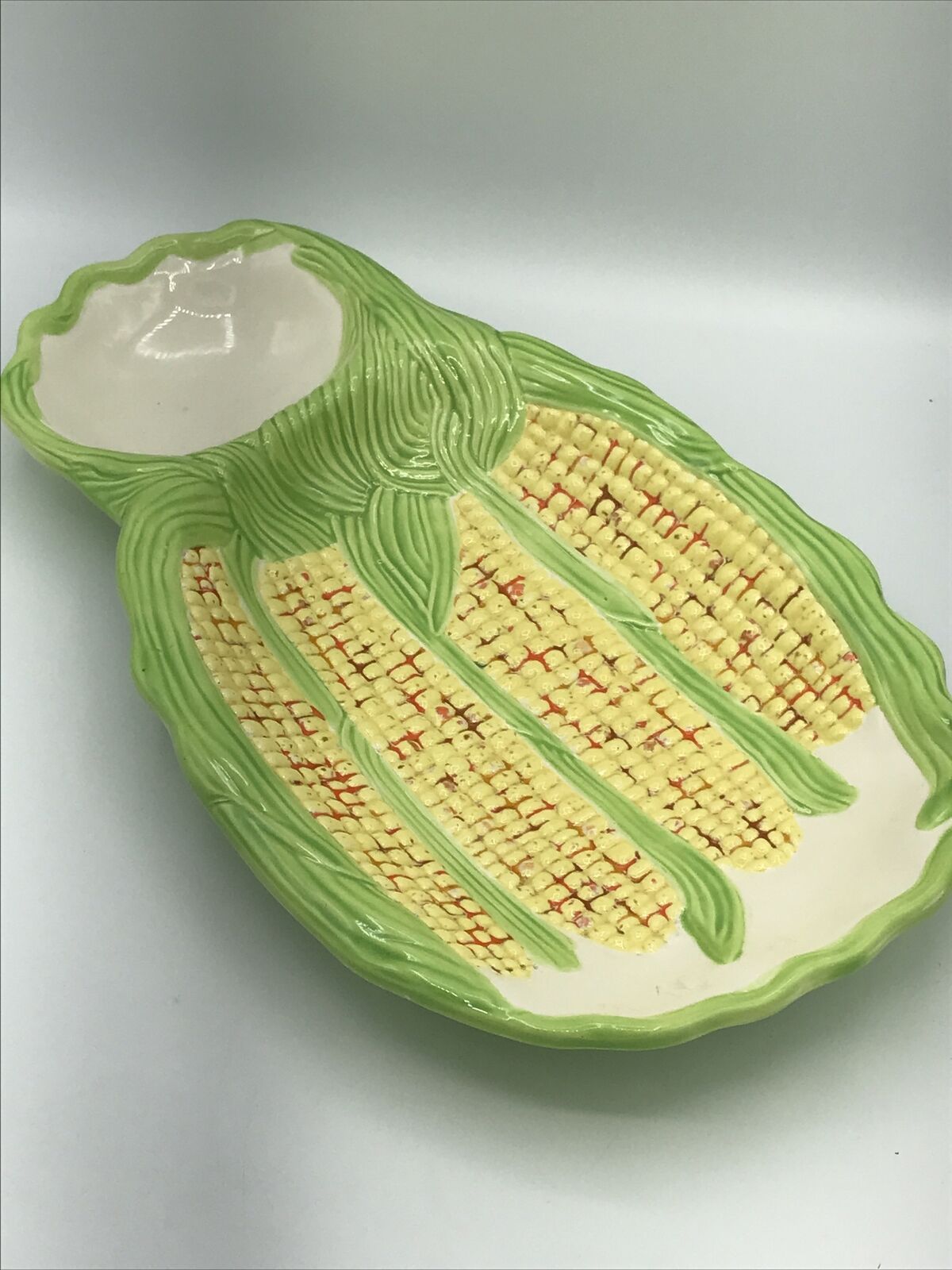 Vintage Ceramic Mold Hamd Painted Corn Cob Serving Platter