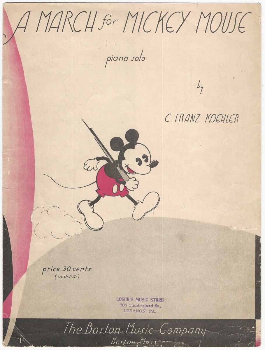 1934 A March for Mickey Mouse Boston Music Co. Vintage Sheet Music Walt Disney