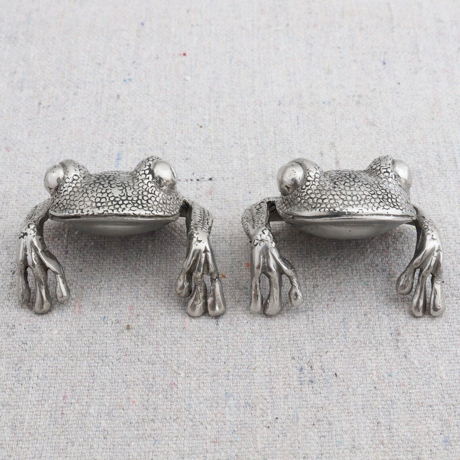 2 Pewter Frog Chopstick Knife Rests Shelf Sitters Place Card Holder Napkin Ring