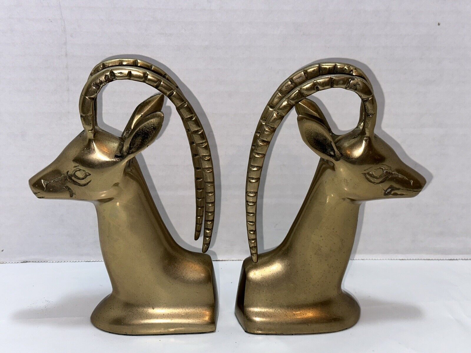 2 PC Vintage Solid Brass MCM Antelope Gazelle Bookends Ibex Pair