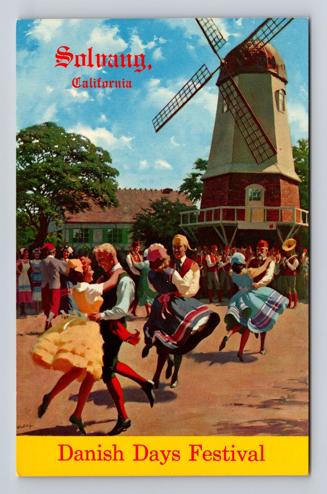 Solvang CA-California, Dancing at Danish Days, Antique Vintage Souvenir Postcard