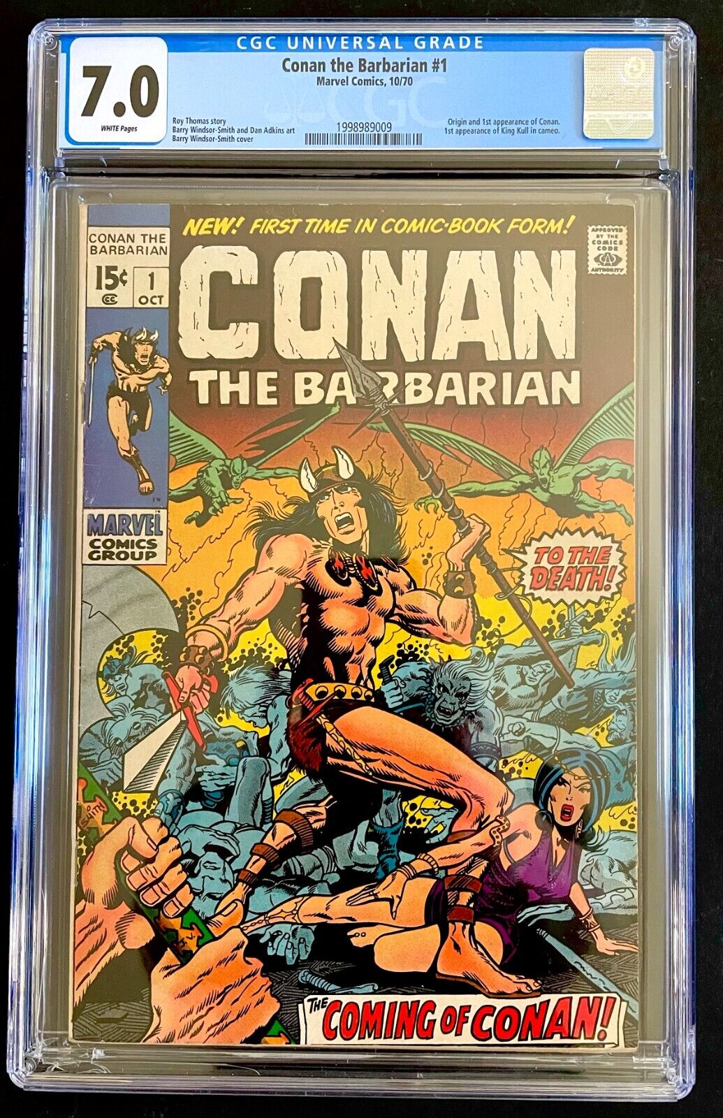 Conan The Barbarian #1  - CGC 7.0 WHITE PAGES - Bronze Age Marvel Key