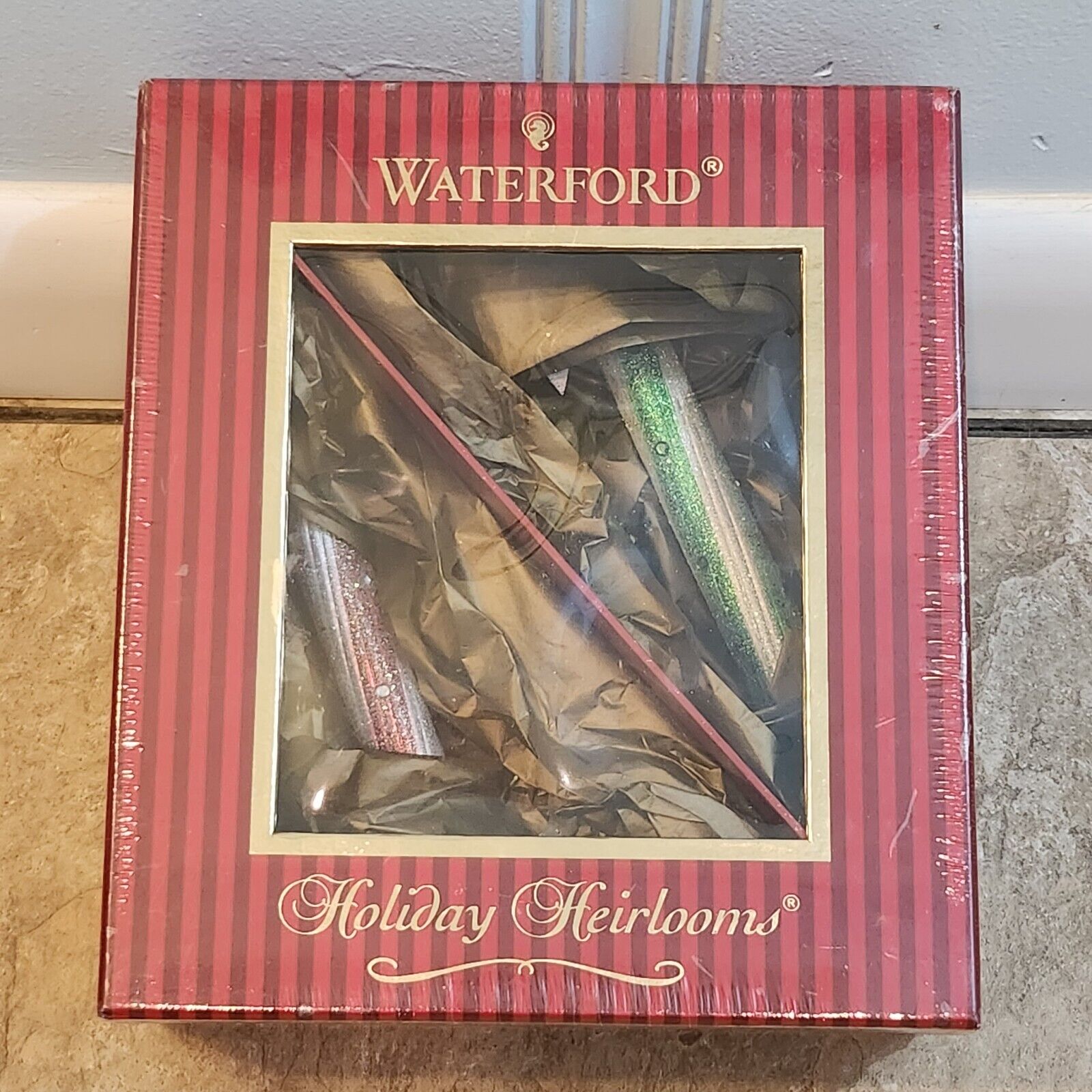 Set of 2 New Sealed Waterford Holiday Heirlooms Red/Green Candy Cane Ornaments