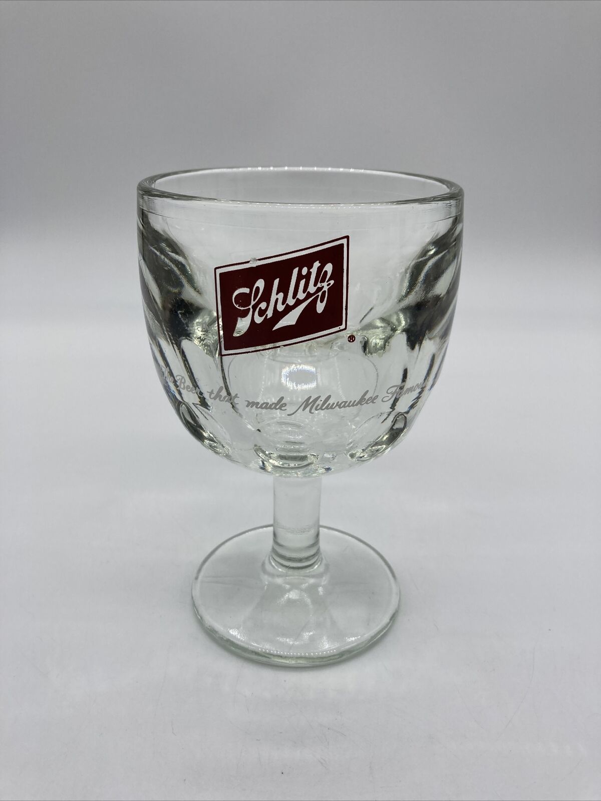 Vintage SCHLITZ BEER Glass Thumbprint Goblet The Beer That Made Milwaukee Famous