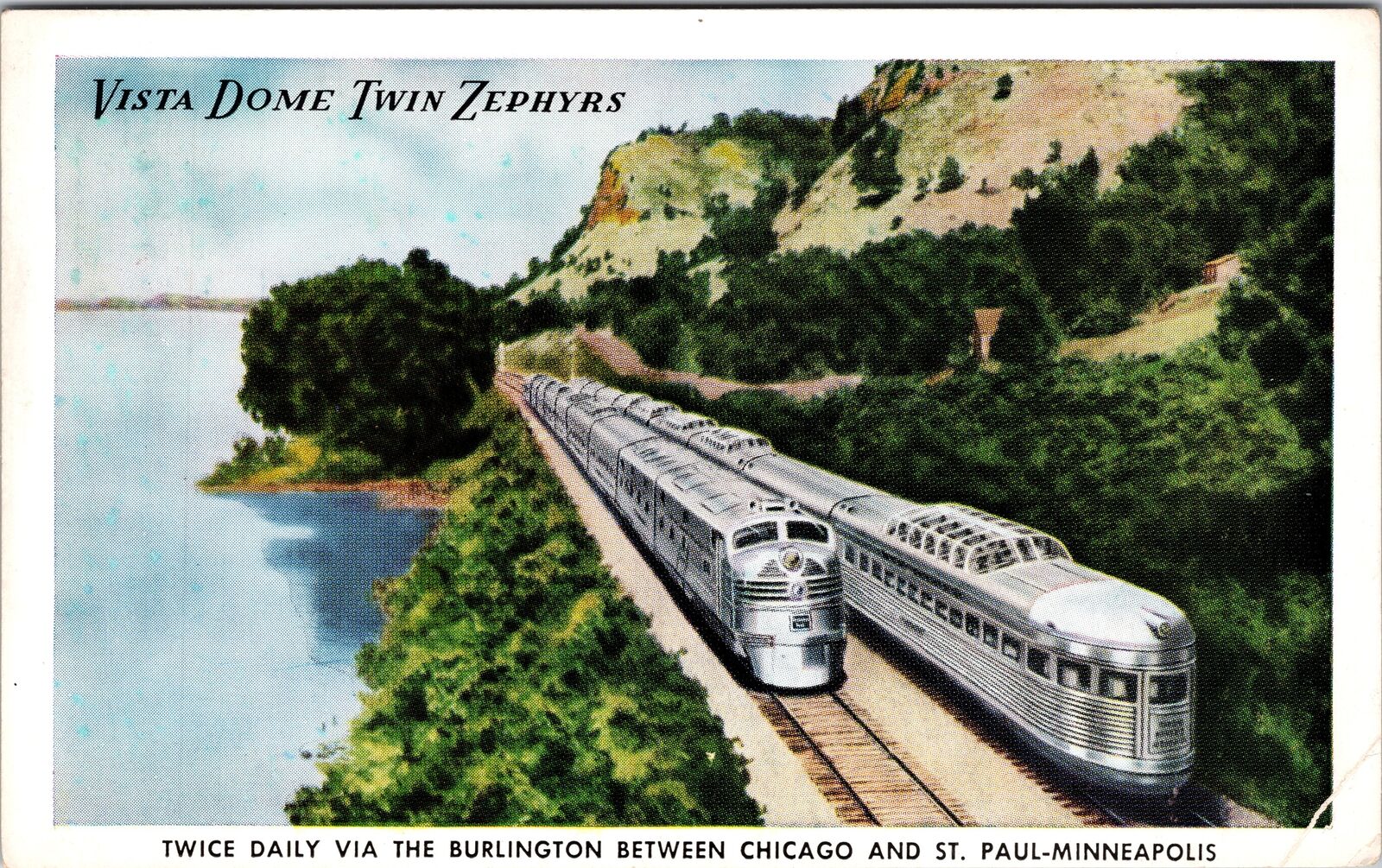 Vista Dome Twin Zephyrs, Train, Transportation, Vintage Postcard