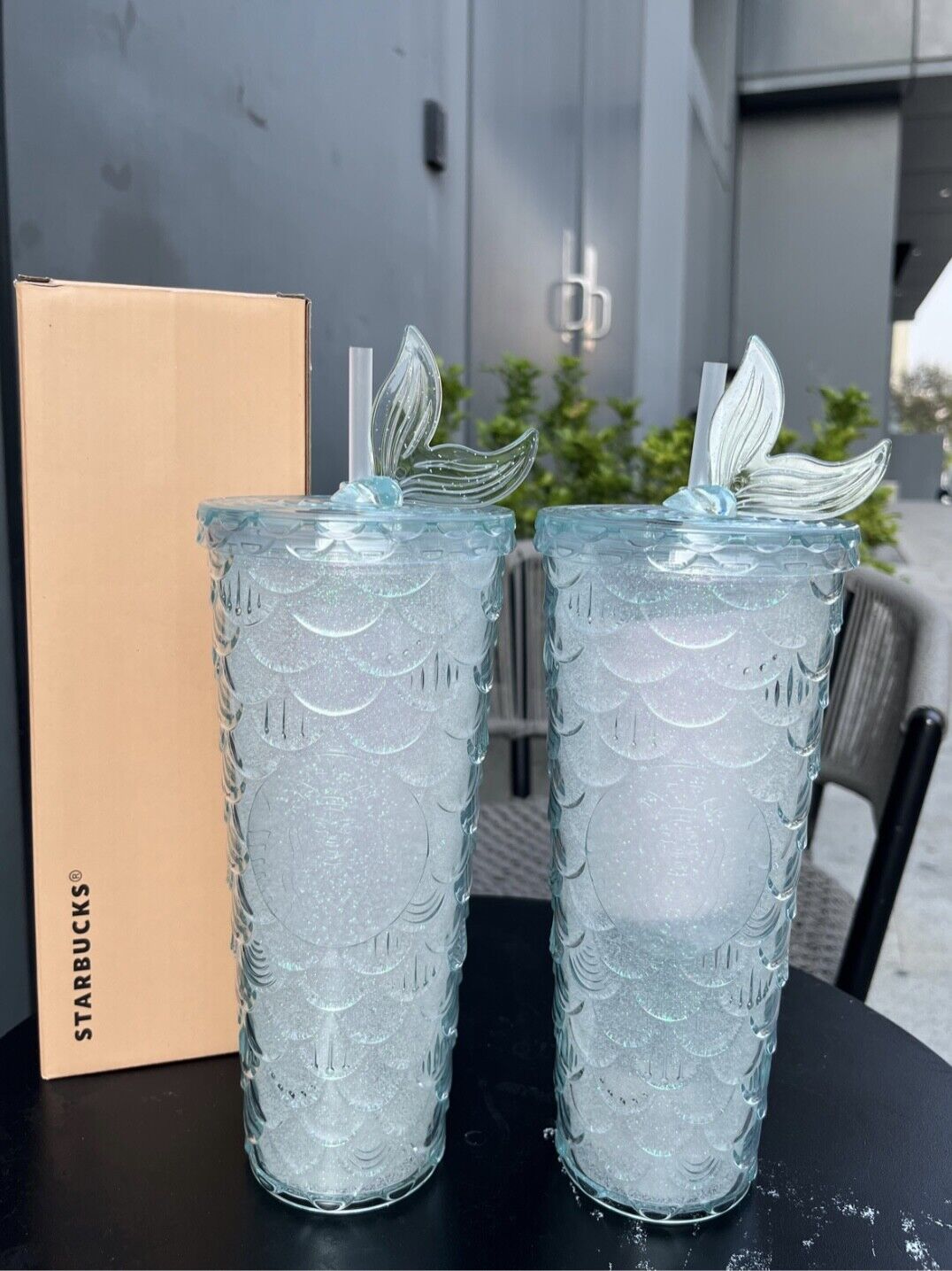Starbucks Cup Shiny Light Blue Mermaid Fish Scale Straw 24oz Cold Cup Tumbler