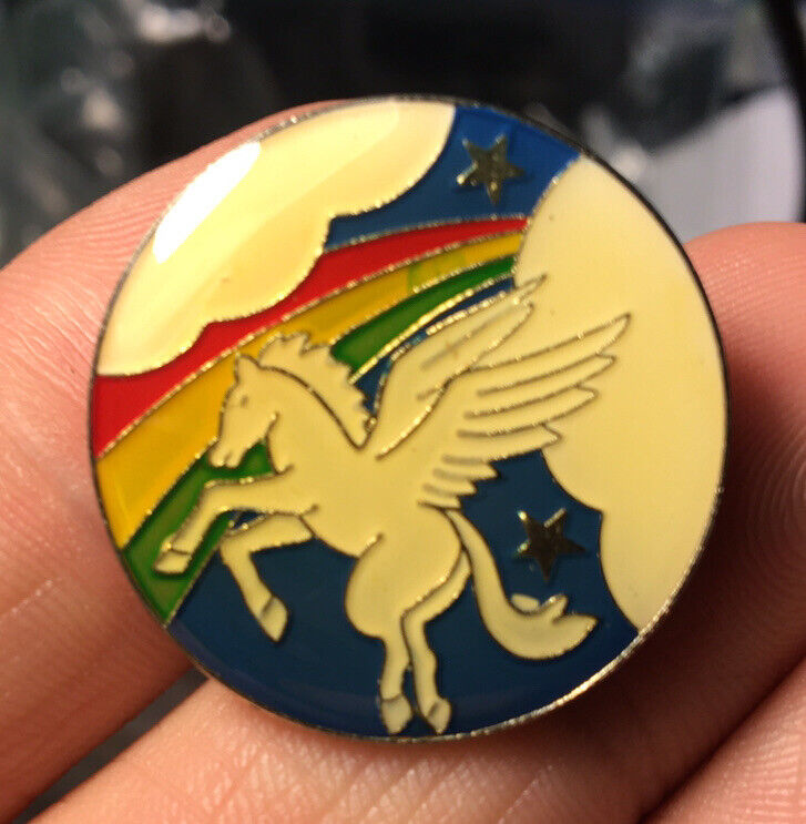 Pegasus enamel pin vintage NOS horse rainbow wings greek myth new hat lapel 80s
