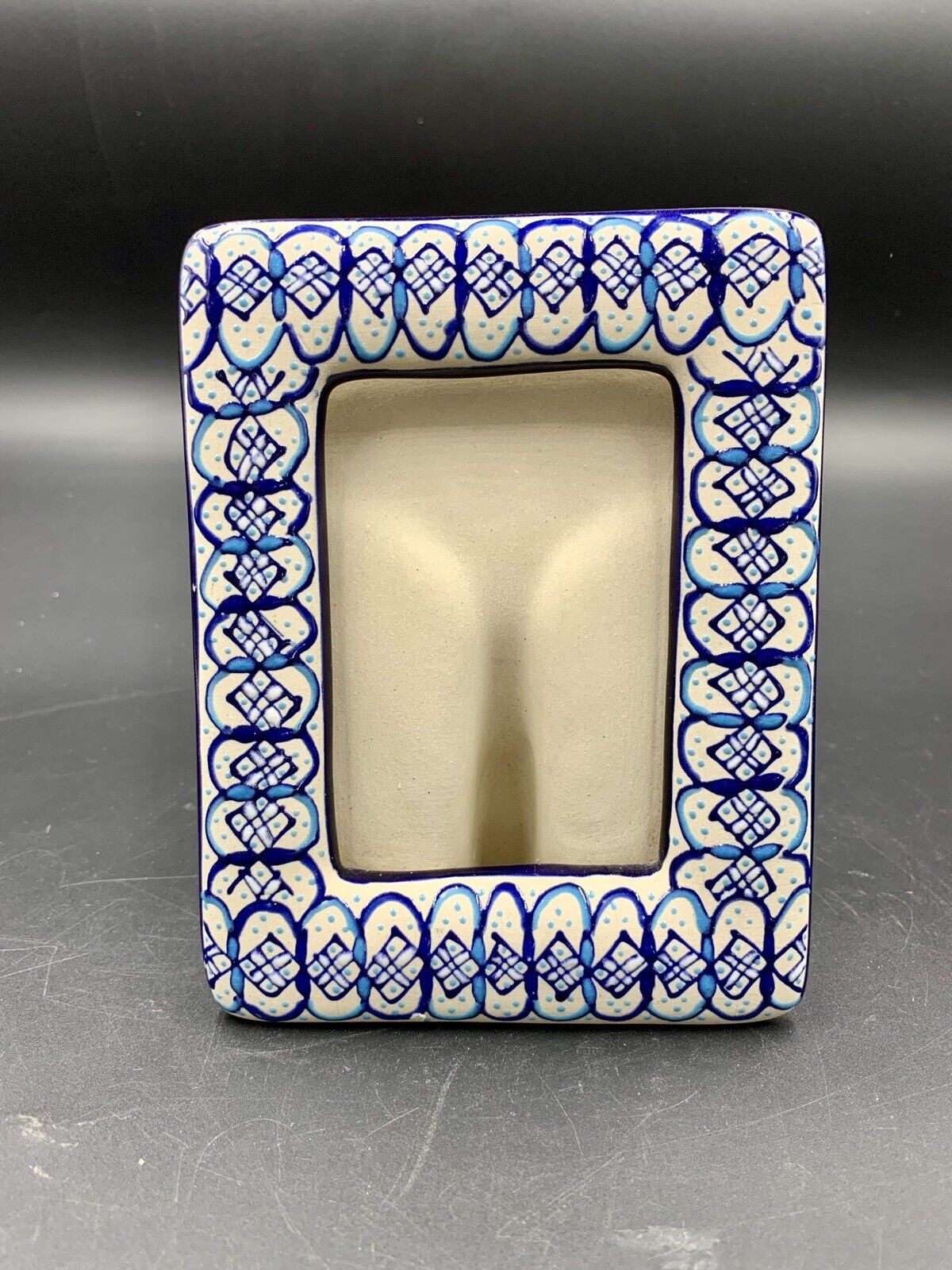 Mexican Ceramic Pottery Blue /White Hand Painted Rectangle 3 x 4 Picture Frame