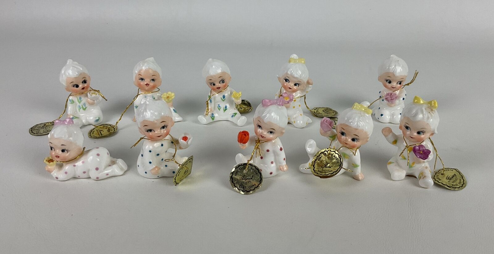 Napco vintage Bone China miniature babies of the month figurines 10 pcs VG