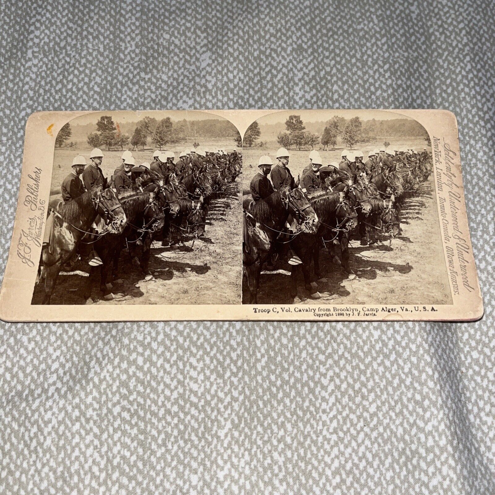Antique 1898 Stereoview Photo: Troop C Cavalry from Brooklyn Camp Alger VA