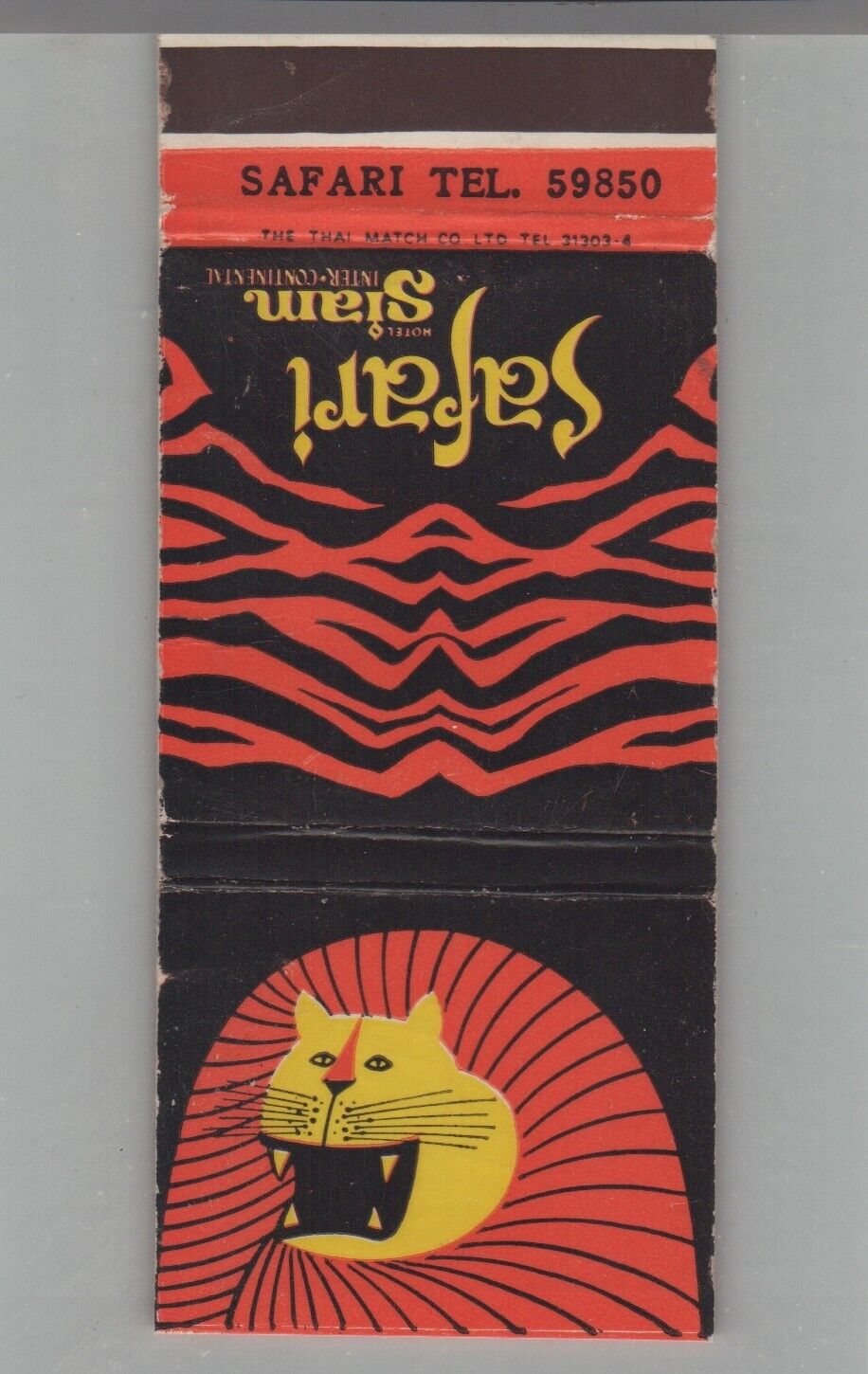 Matchbook Cover - Tiger Pan Am Airlines Safari Hotel Siam