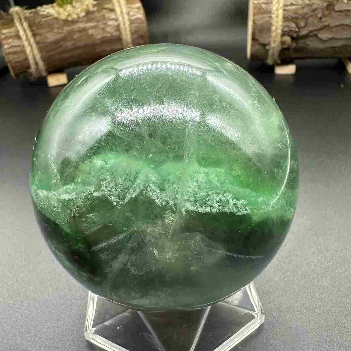 810g Natural fluorite sphere quartz crystal polished ball decor healing