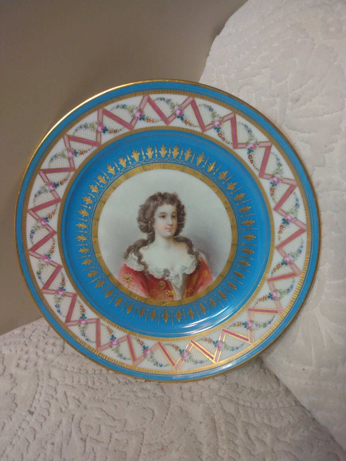 Antique Sevres Portrait Porcelain Plate Sgnd Mkd 19th C. Gold Dec. Fancy PERFECT