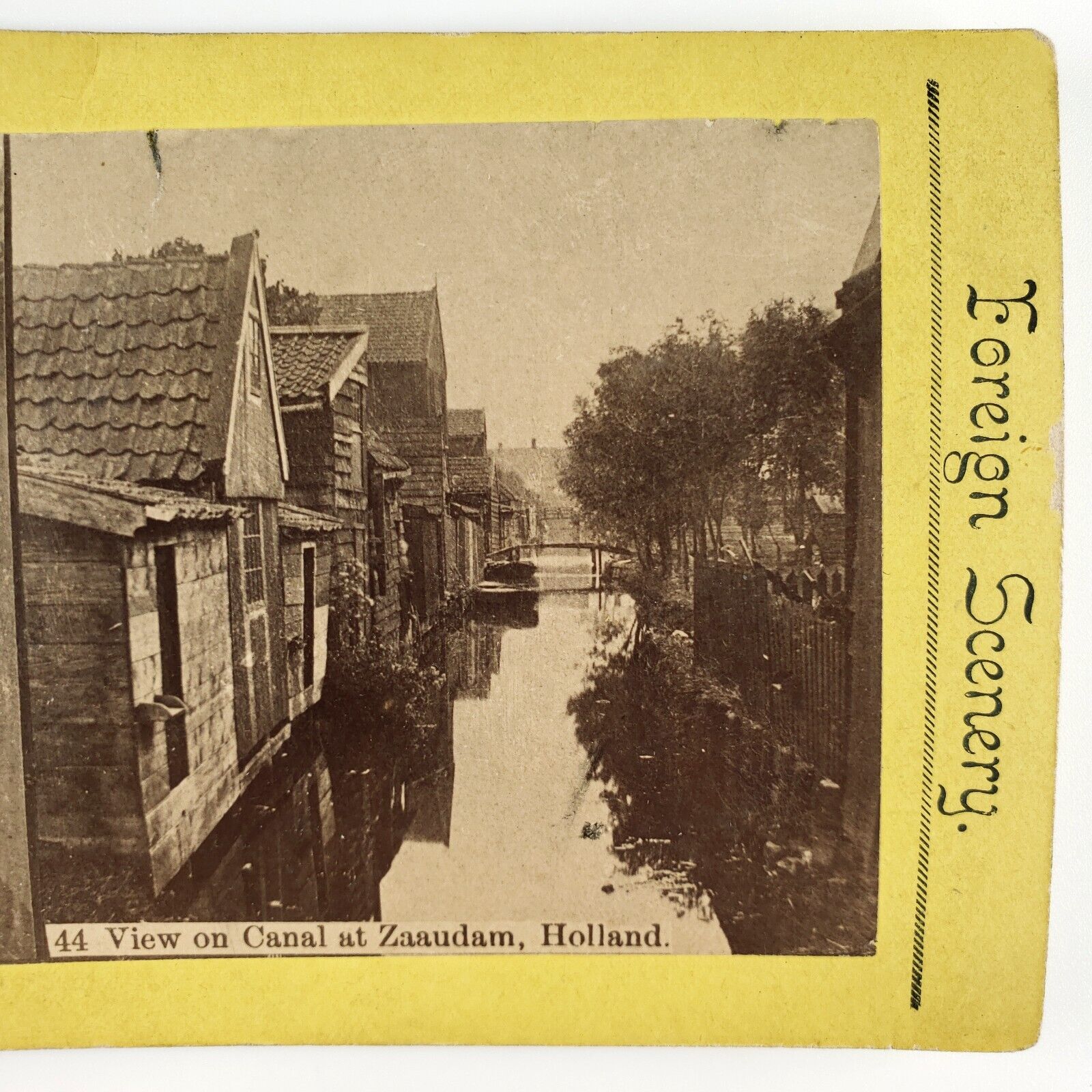 Zaandam Canal Holland Stereoview c1870 Webster Albee Dutch Bridge Houses H1513
