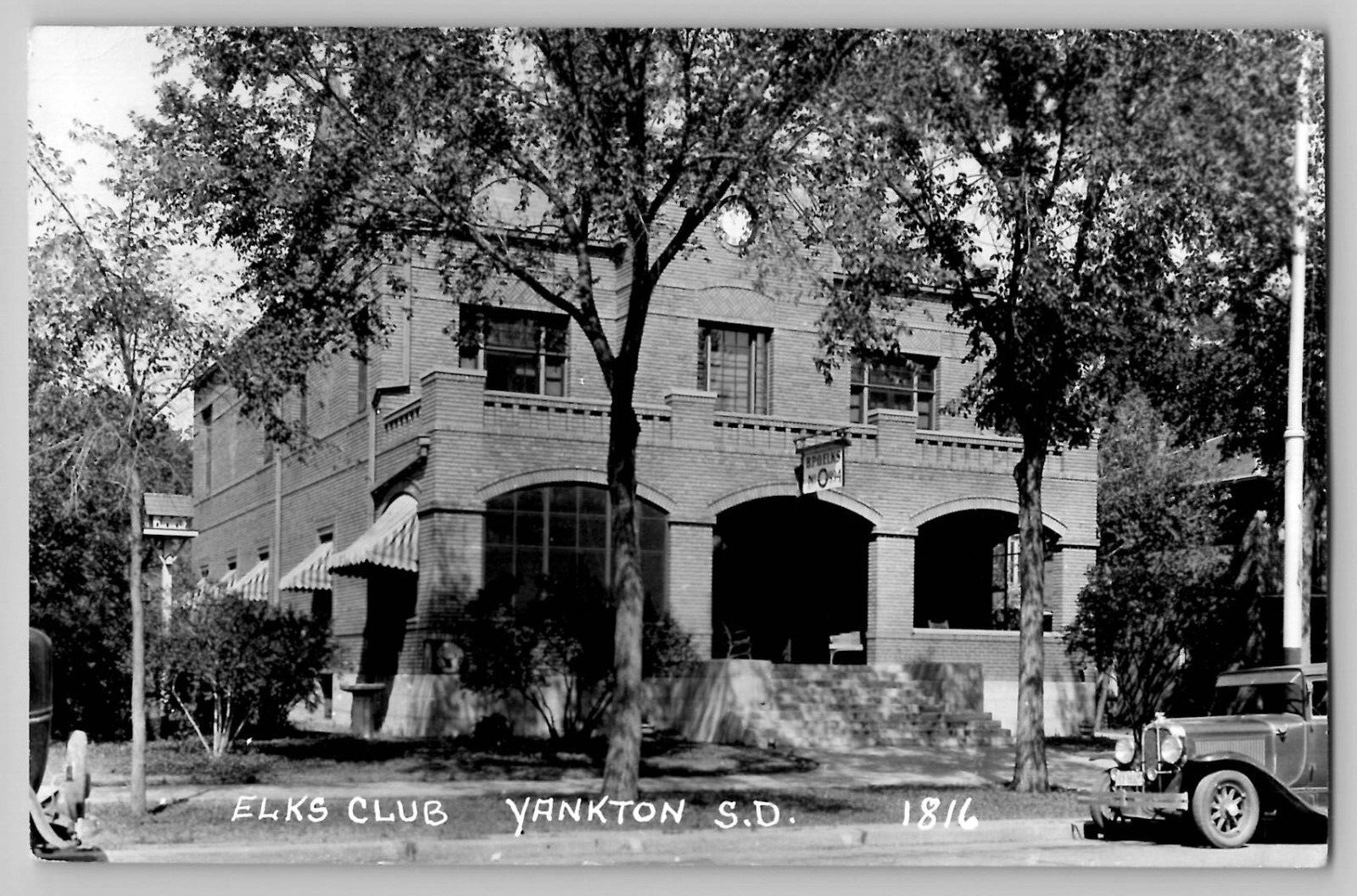 Elks Club Yankton, South Dakota SD Old Car RPPC Antique Vtg Photo Postcard 1920s