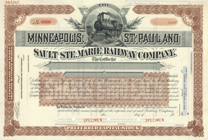 Minneapolis, St. Paul and Sault Ste. Marie Railway Co. - Specimen Stock - Specim