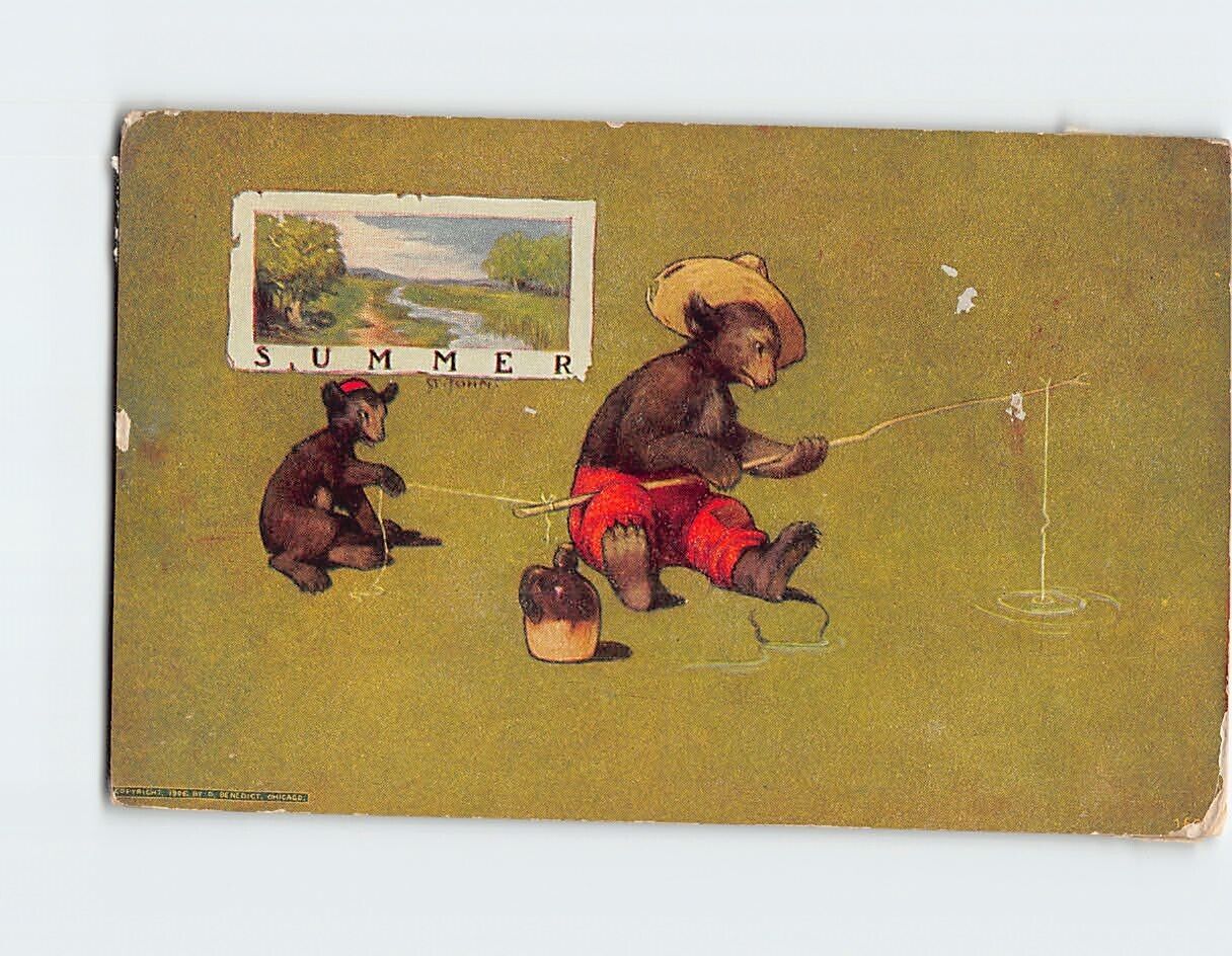 Postcard Summer with Bears Fishing Art Print