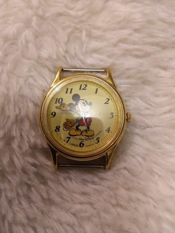  Vintage Lotus Japan Movement Gold Tone Dial Mickey Mouse Character Watch