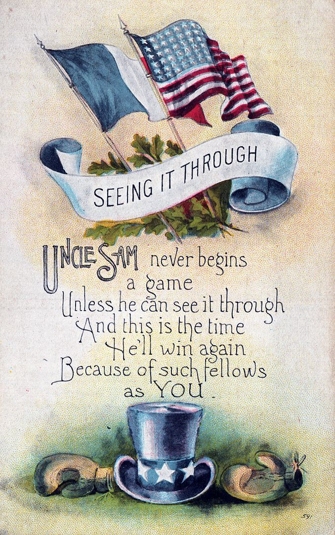 Uncle Sam Never Begins A Game Unless He Can See It Through Patriotic Postcard
