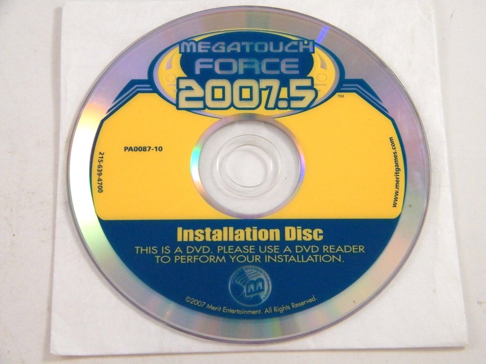 MERIT MEGATOUCH FORCE 2007.5 INSTALLATION DISC DVD ~ NO SECURITY KEY