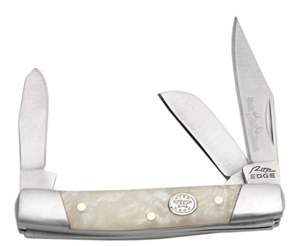 Small Stockman 3 Blade Folding Pocket Knife - White Pearl Handles  72-WH
