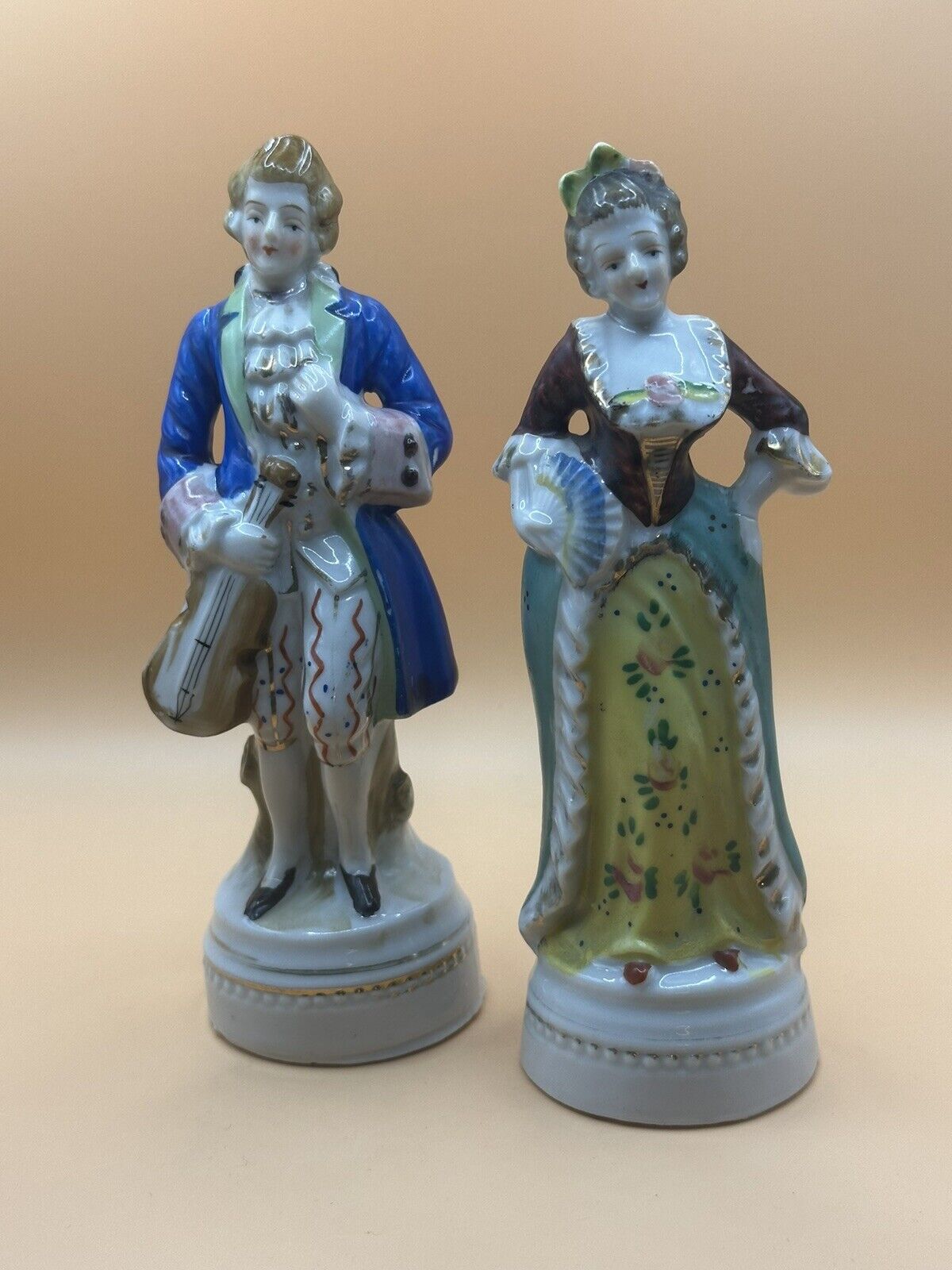 Vintage Porcelain Colonial Victorian Man & Woman Couple Figurines JAPAN  6”