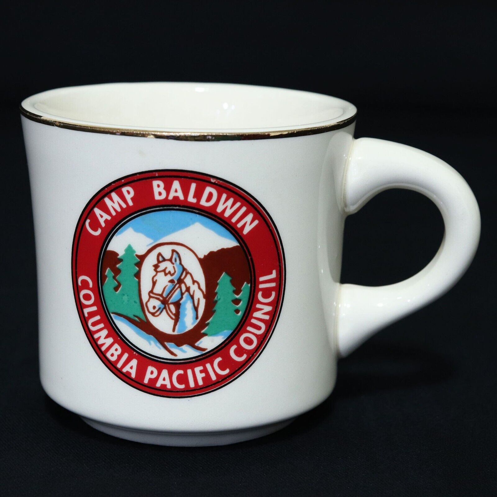 Boy Scouts VTG BSA Mug Cup, Camp Baldwin, Columbia Pacific Council, Horse - RARE