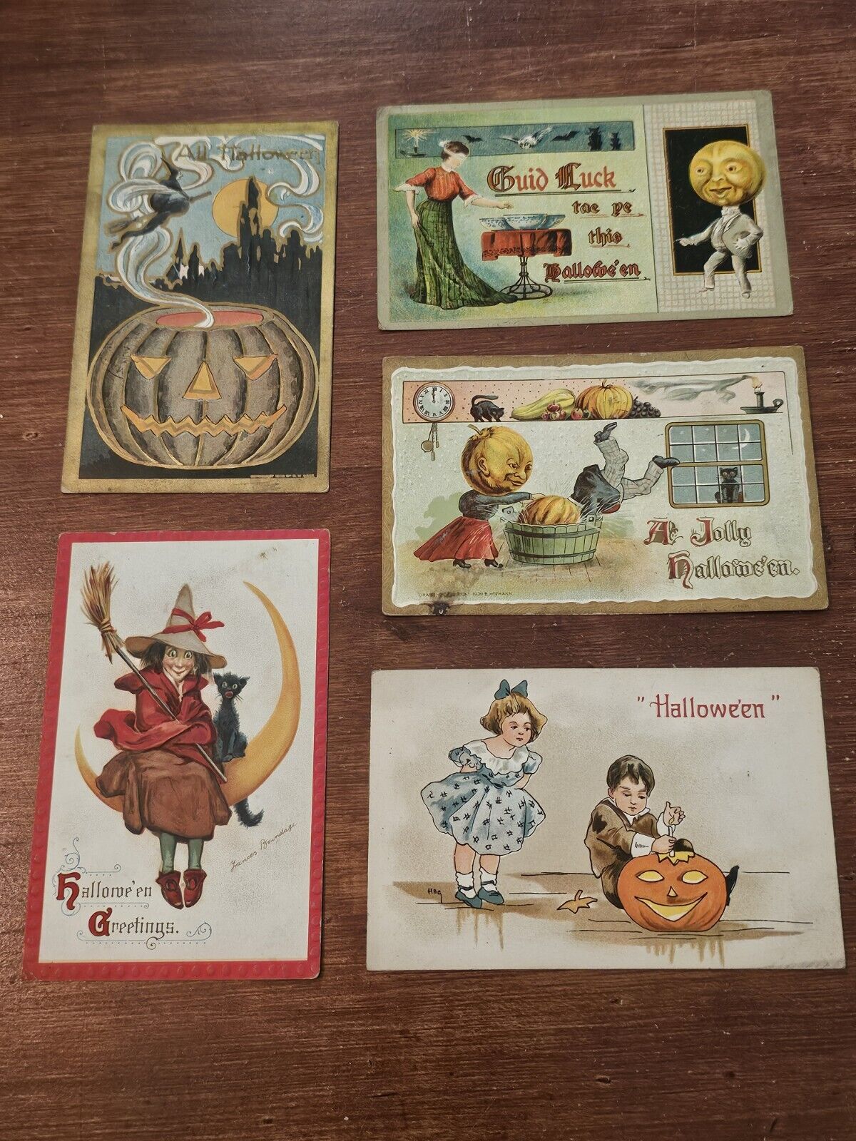 Antique Halloween Postcard Lot Of 5 Brundage Hofman MORE Embossed 1909 1910 1911