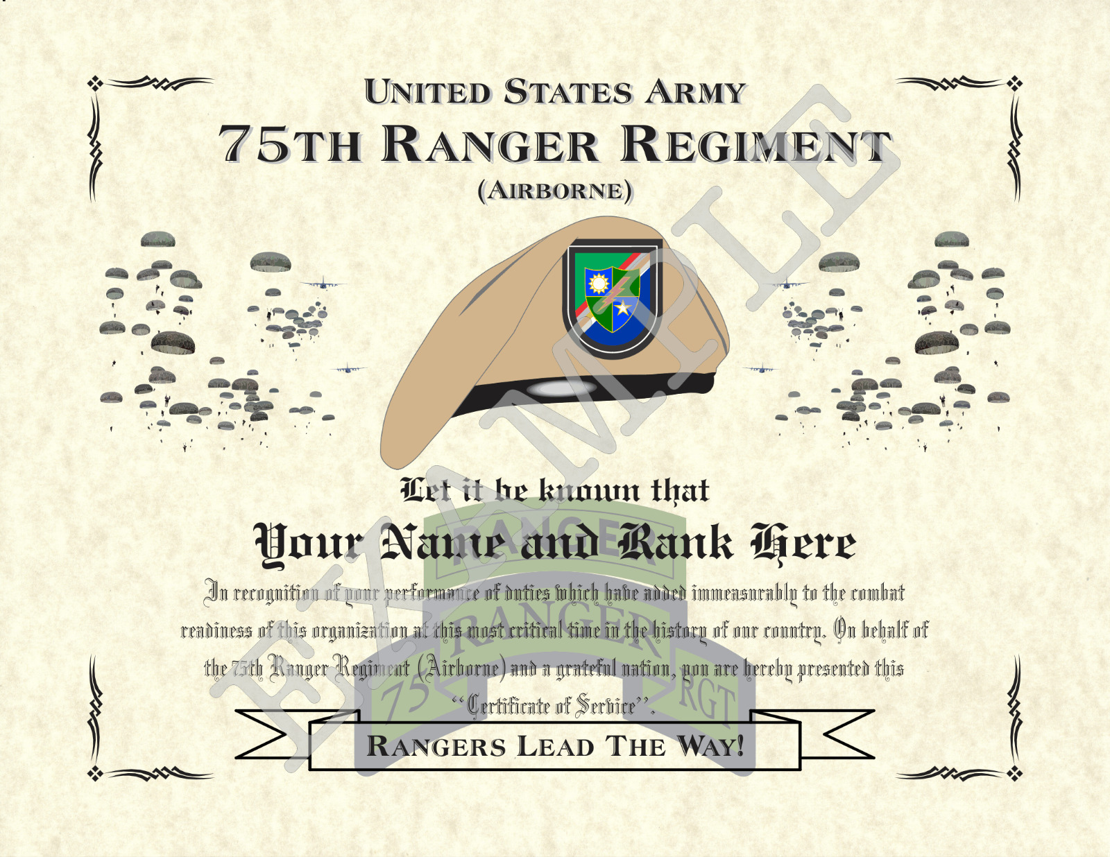 75th Ranger Regiment (A) Personalized Art Print 8.5 x 11 (TAN) (TAB/SCROLL)