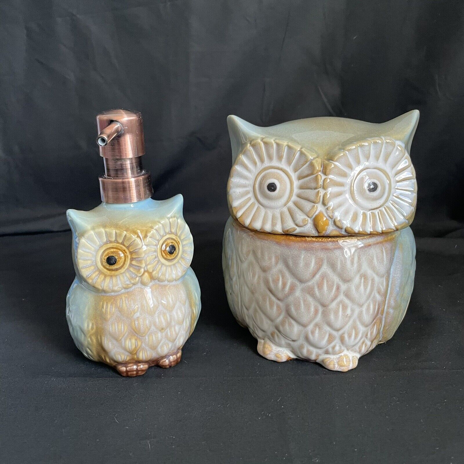Owl Canister Cookie Jar  With Seal Owl Soap Dispenser Ceramic Stoneware Storage