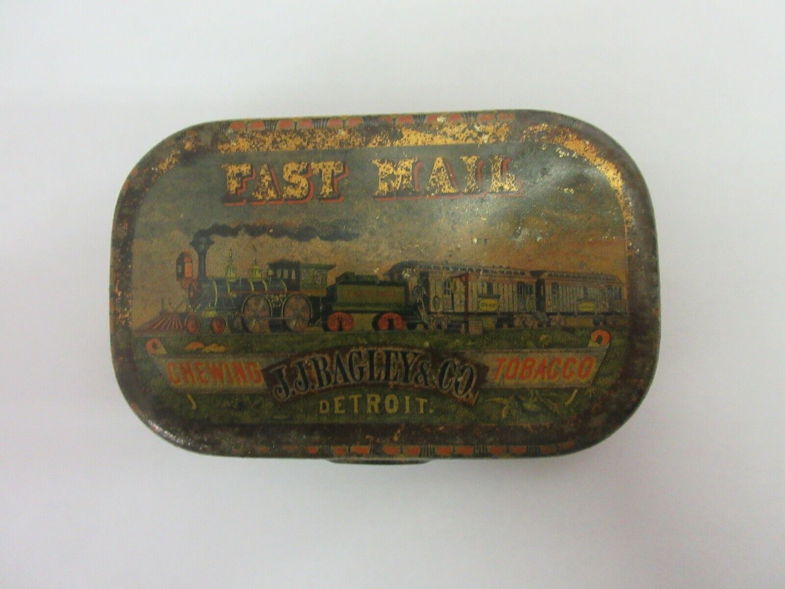 VINTAGE ADVERTISING  EMPTY FAST MAIL FLAT POCKET  TOBACCO TIN  RARE FIND  69-