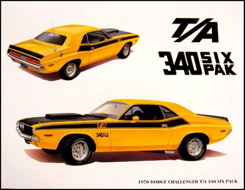 1970 Dodge Challenger T/A 340 6 Pack Print Lithograph 