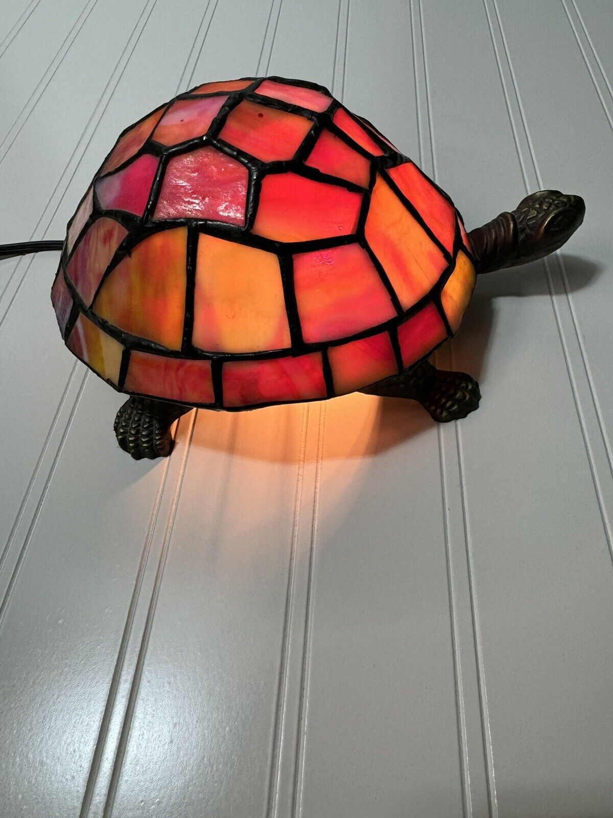 Tiffany Style Stained Glass Plug In Vintage Turtle Lamp Light