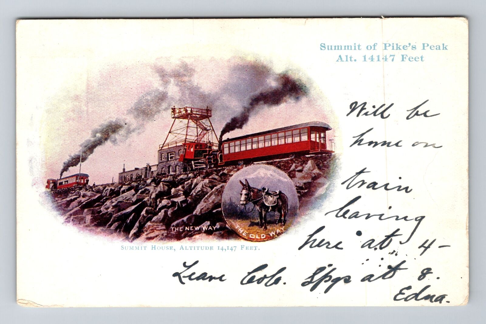 Pike's Peak CO-Colorado, Summit House and Train, c1906 Vintage Postcard