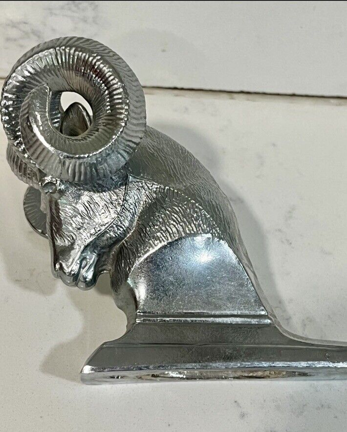 Vintage Dodge Ram Hood Ornament Chrome Horns Metal
