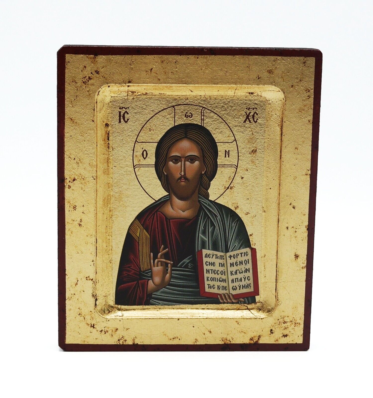 Greek Russian Orthodox Handmade Wooden Icon Blessing Christ 12.5x10cm