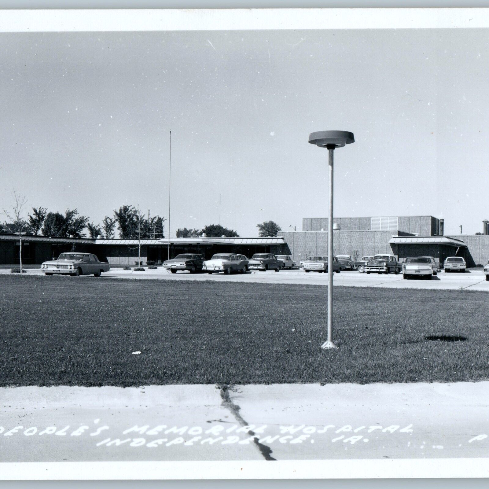 c1960s Independence IA Hospital RPPC People's Memorial Real Photo Chevy Car A194