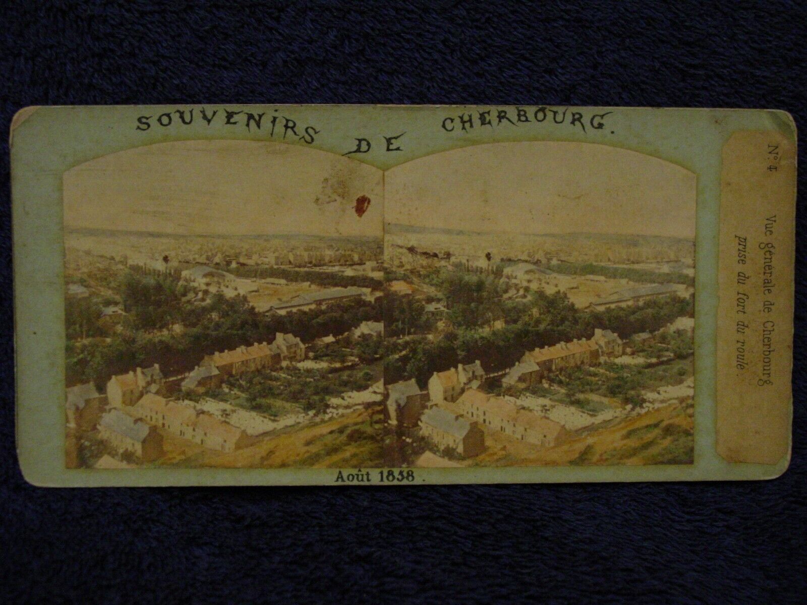1858 Souvenirs de CHERBOURG, FRANCE Early City View from Fort de Roule TINTED SV