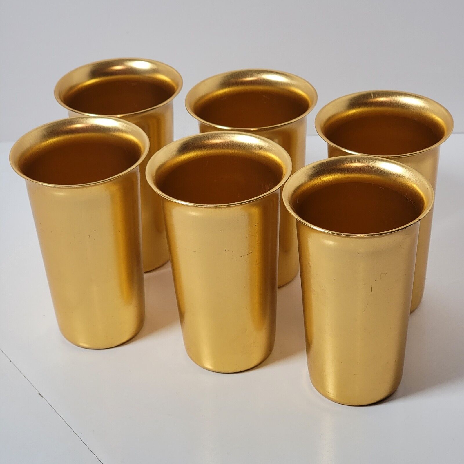 6 Vintage Zephyr Ware Gold Tone Aluminum Anodized Tumblers Cups Made in USA
