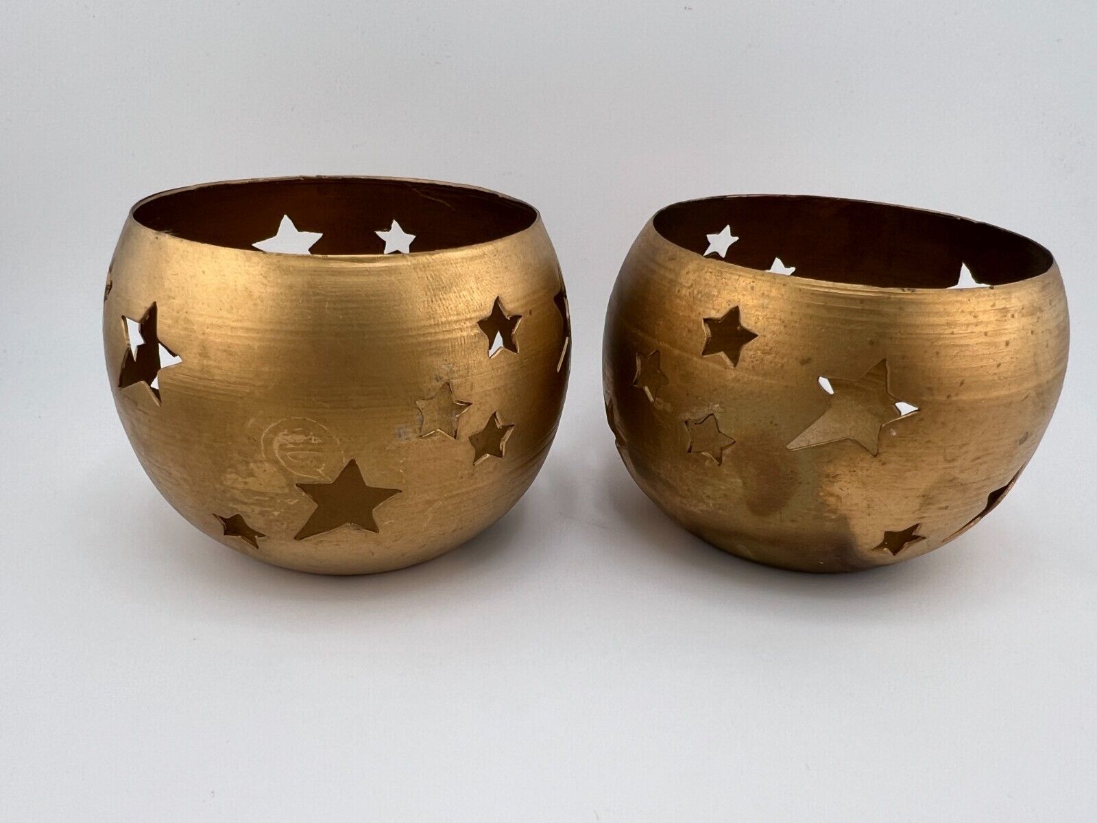 Vintage Durable Brass Home Decorative Cut-Out Star Candle Holders - Set of 2