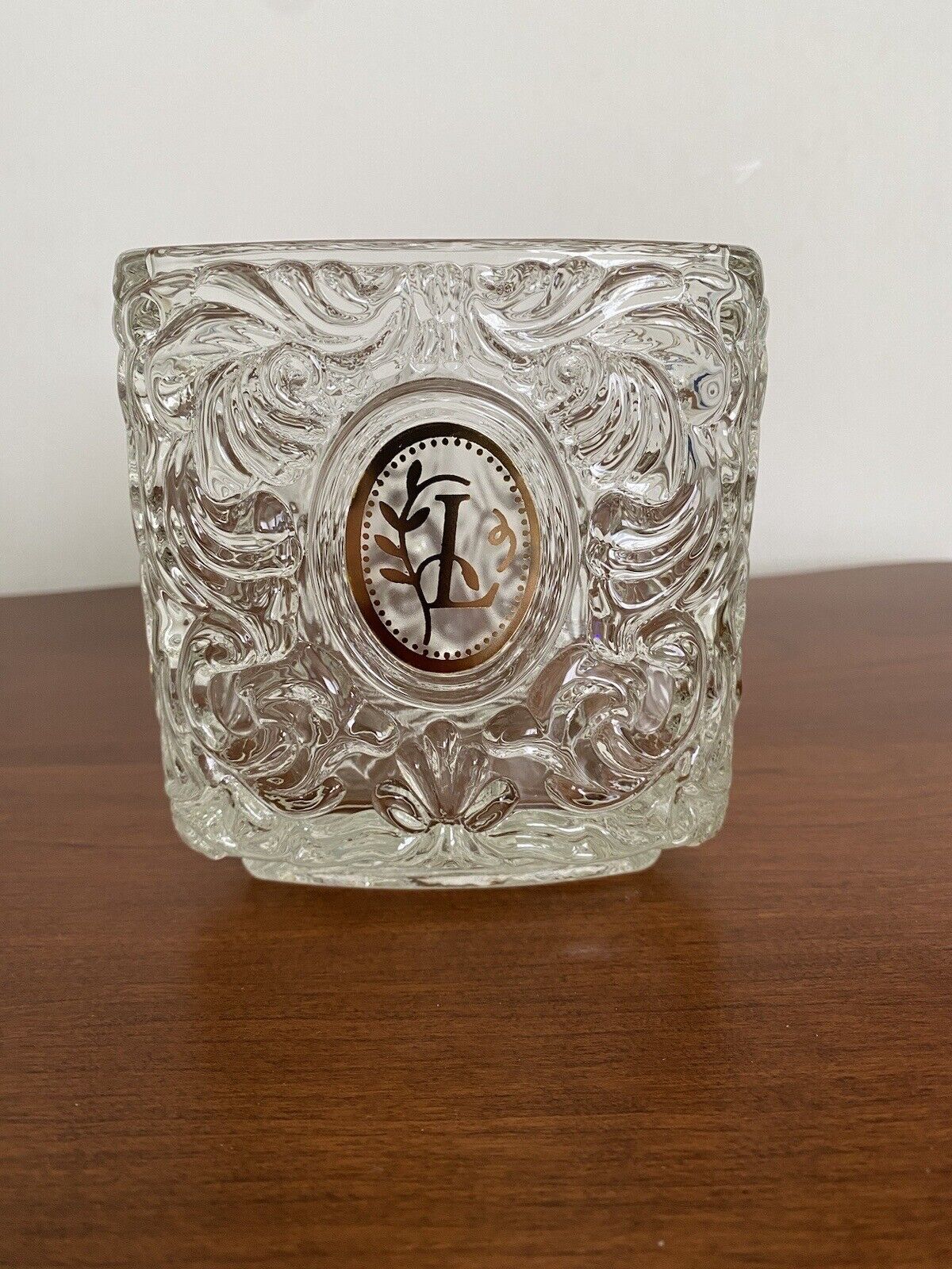 Avon Collectible Vintage Heavy Patterned Glass Candle Holder Monogram “L”