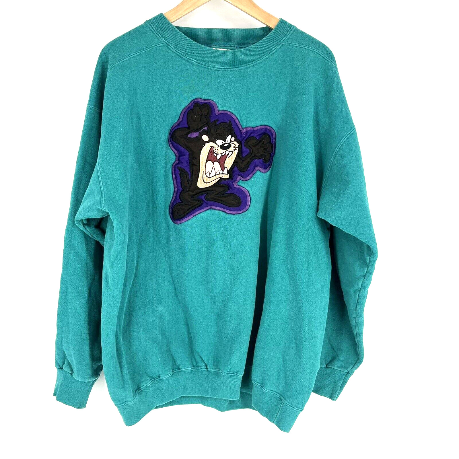 Vintage Santee Sweatshirt Size XL Men Teal Taz Looney Tunes 90s Crew Embroidered