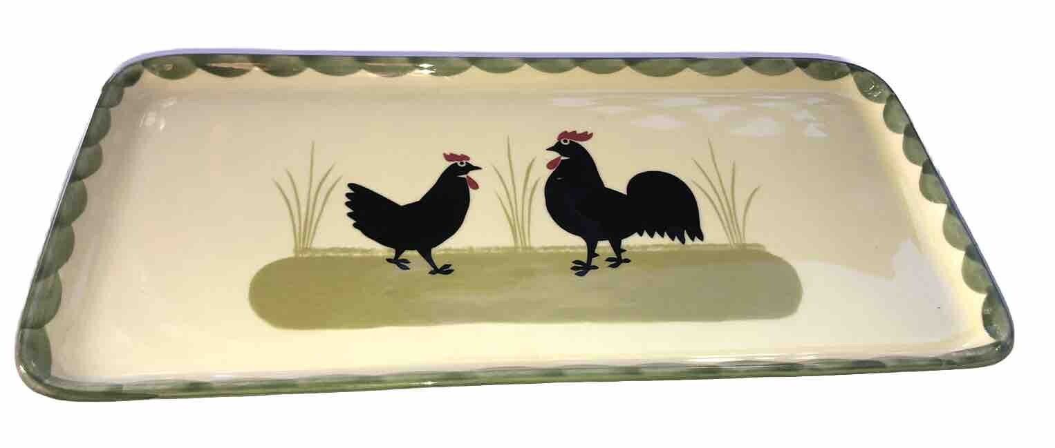 Zeller Keramik Rooster Hen Tray Serving Platter Hand Painted Germany