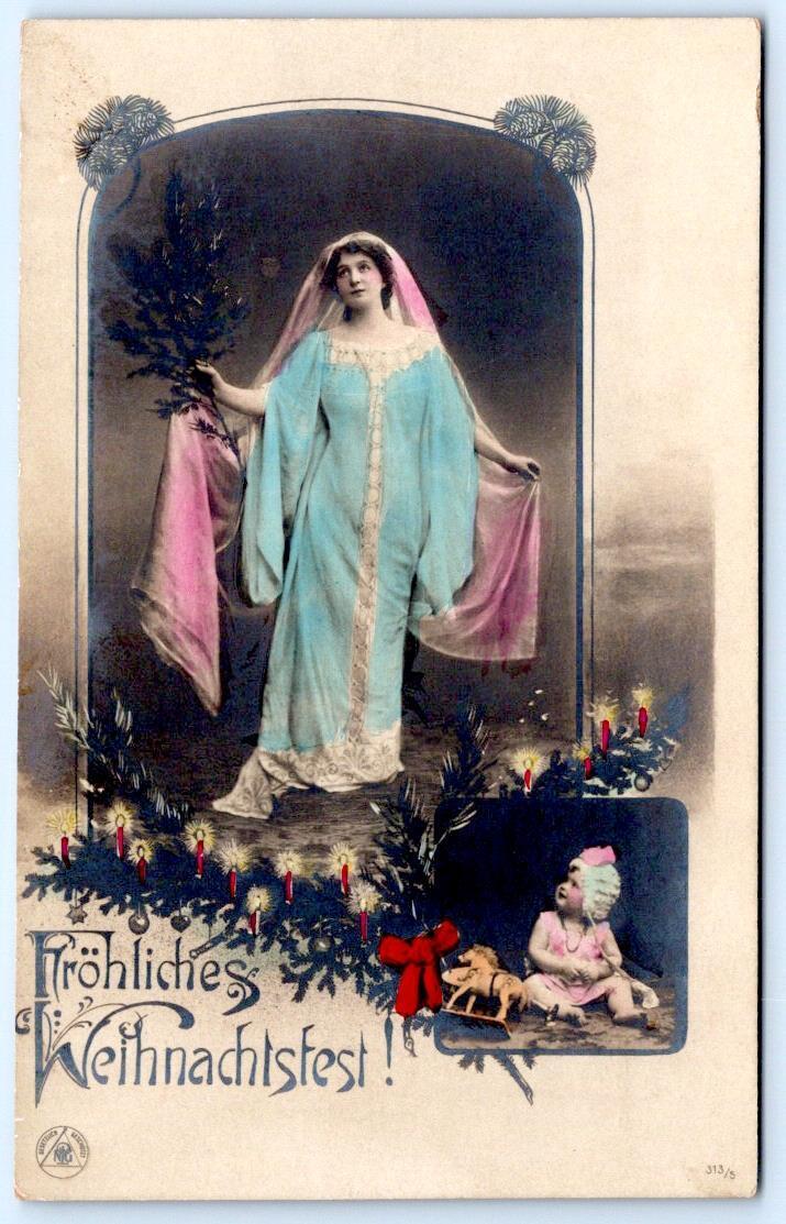 1910\'s RPPC FRÖHLICHES WEIHNACHTSFEST MERRY CHRISTMAS HAND COLORED POSTCARD