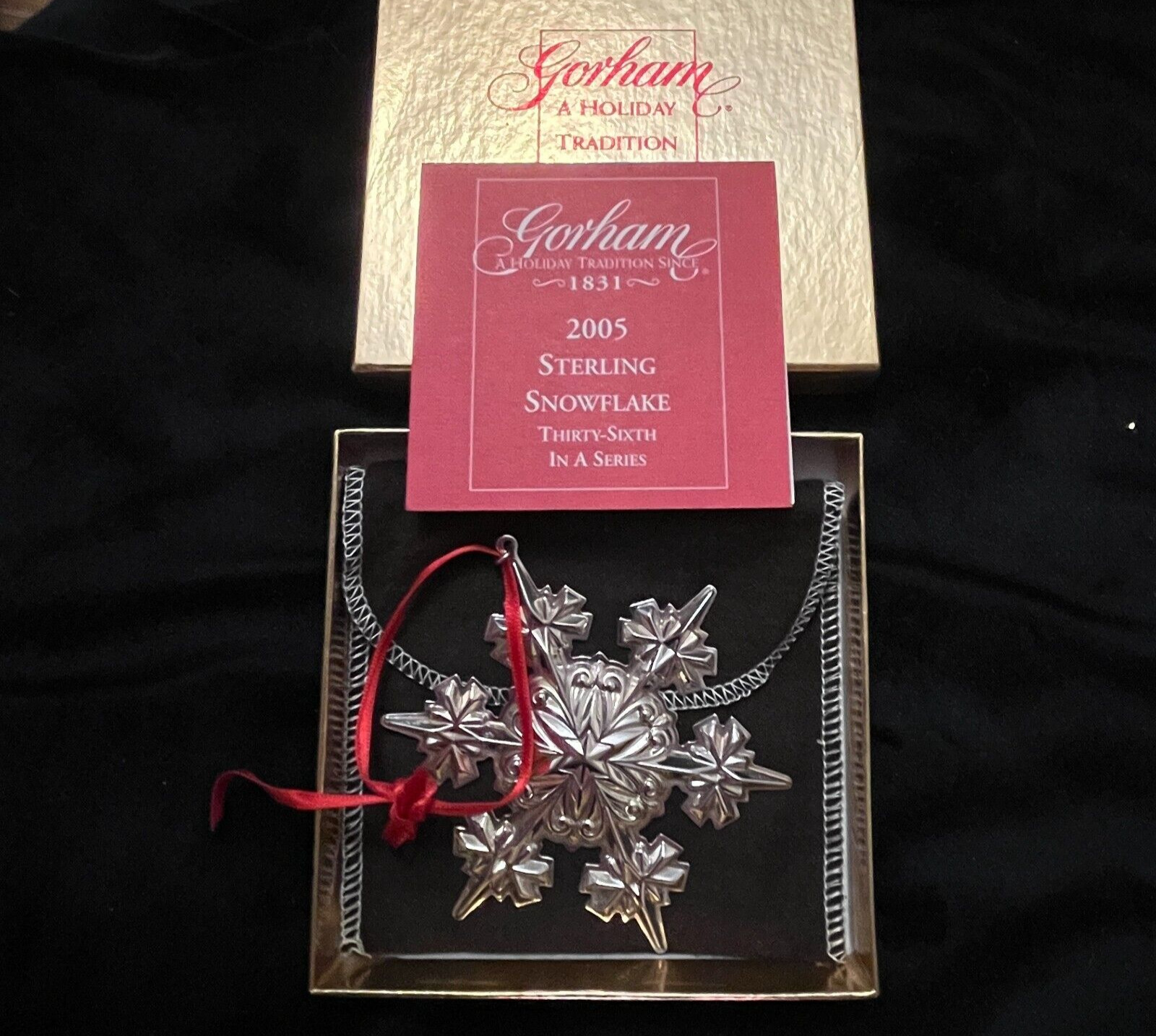2005 GORHAM Sterling Silver SNOWFLAKE Christmas Tree Ornament 36th Pouch PW Box
