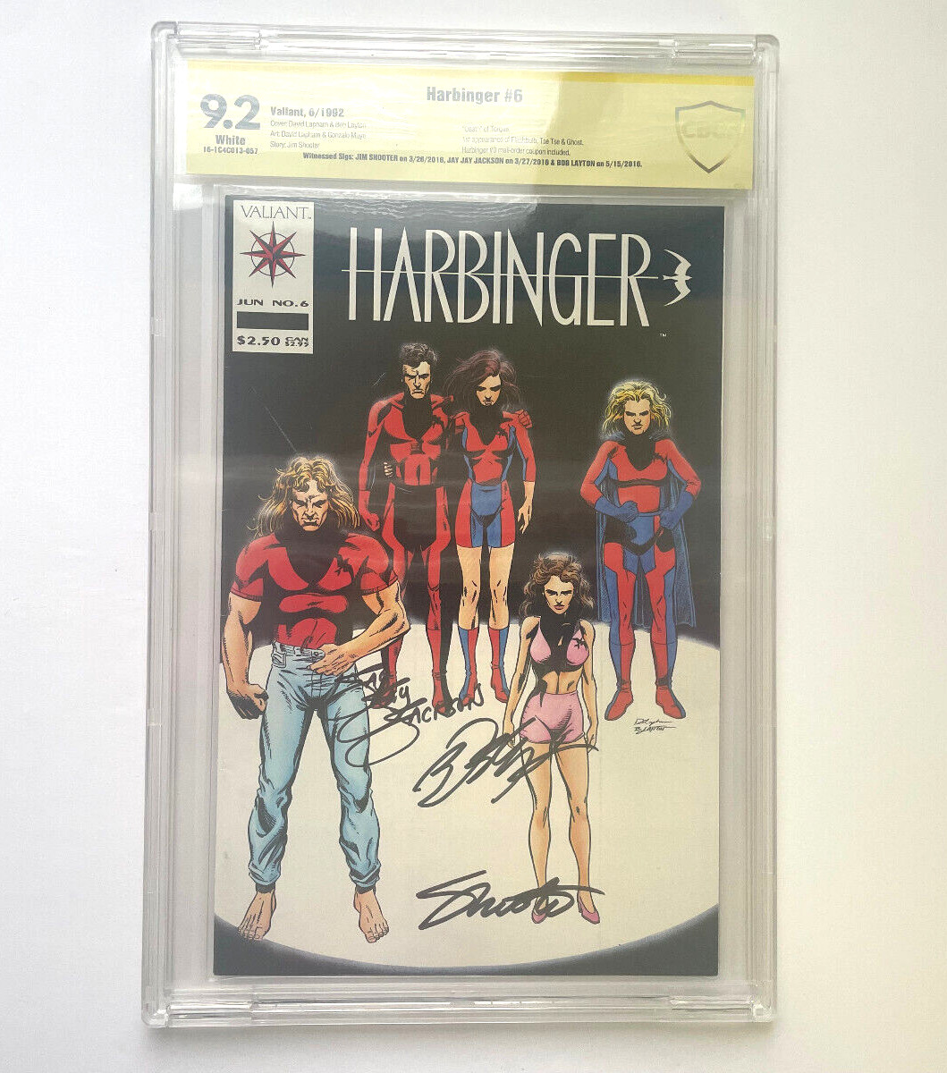Harbinger #6 CBCS 9.2 Signed Jim Shooter Bob Layton JJ Jackson Valiant Comic 92