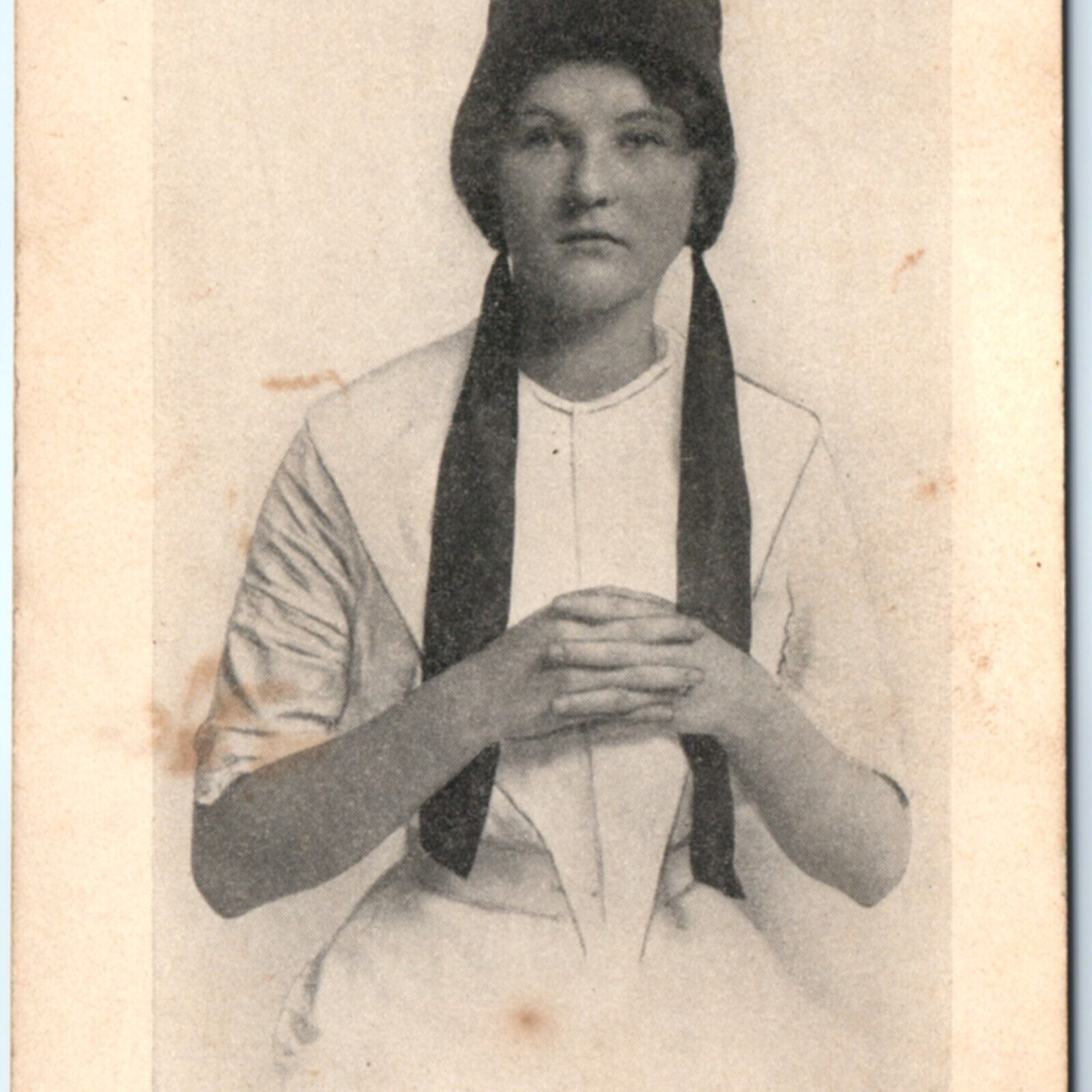 c1910s Martha Mennonite Maid Lith Photo Cute Girl Amish Bonnet Lancaster PA A137