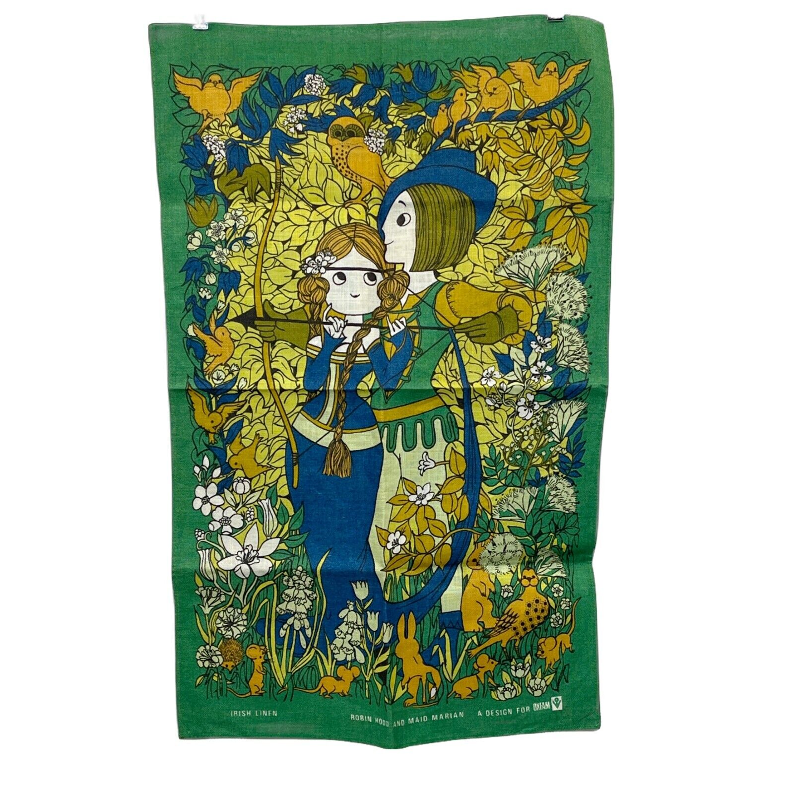 Vintage Belinda Lyon Tea Towel Rare 1970 Robin Hood Maid Marian OXFAM  Linen