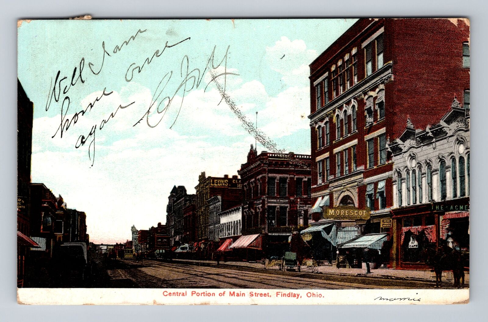 Findlay OH-Ohio, Central Portion of Main Street, Antique Vintage Postcard